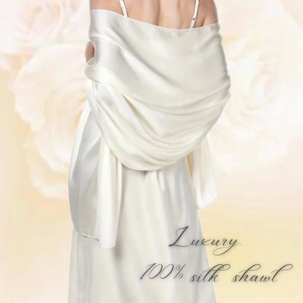 100% SILK SATIN White Large Shawl Scarf Wrap Luxury Bridal Cover up Wedding gift